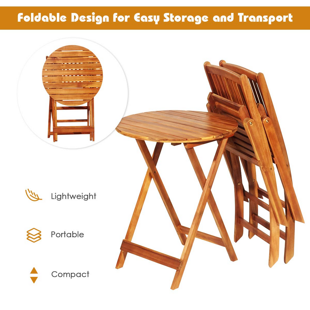 Giantex 3Pcs Patio Bistro Set, Wood Folding Table Set