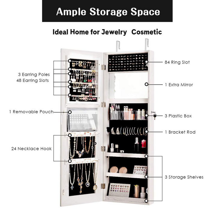 CHARMAID Jewelry Cabinet with LED Touch Screen Mirror