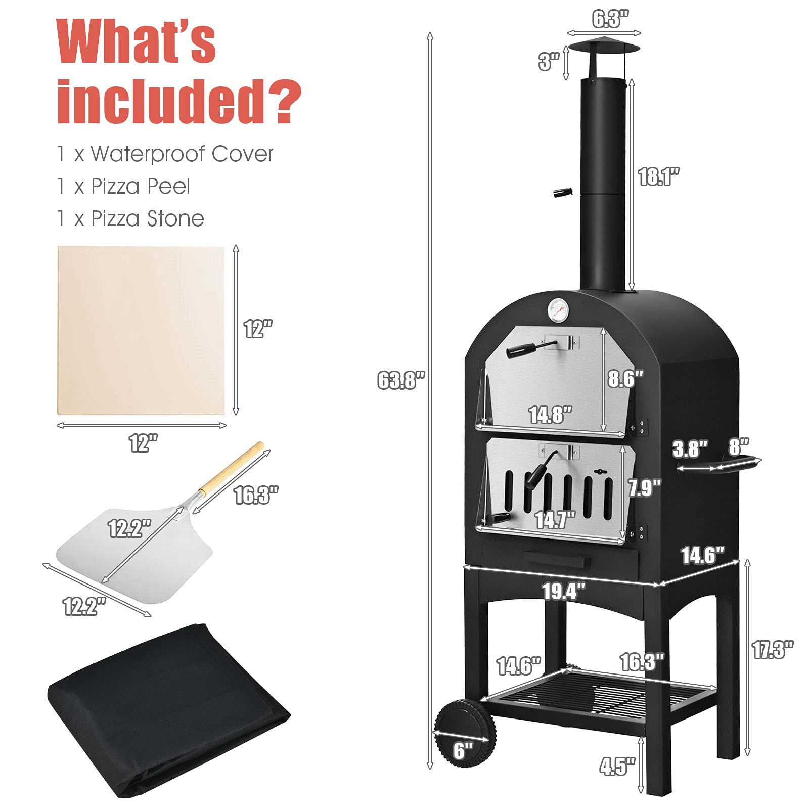 Giantex Pizza Oven Outdoor, Wood Fire Pizza Grill Maker with Waterproof Cover