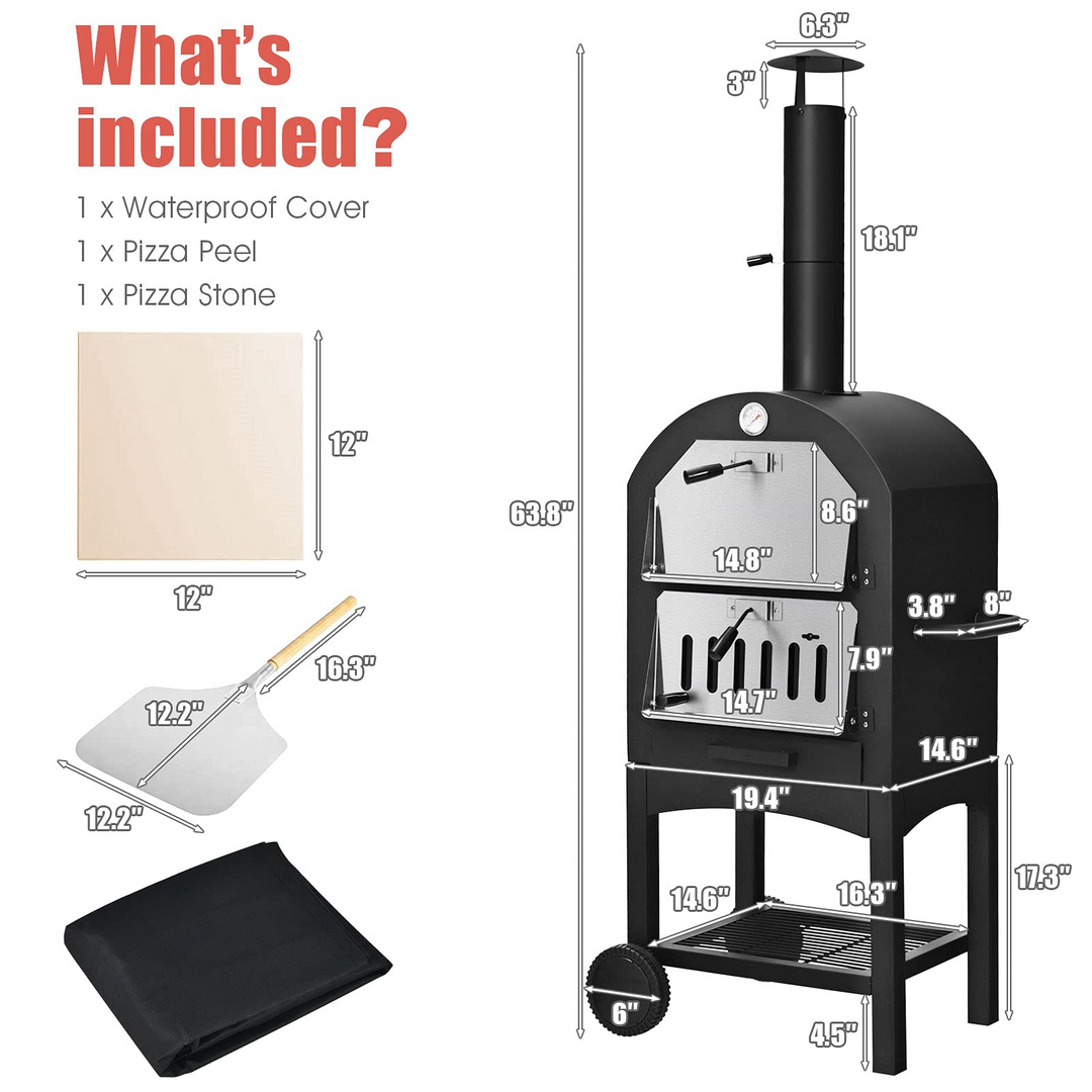 Giantex Pizza Oven Outdoor, Wood Fire Pizza Grill Maker with Waterproof Cover