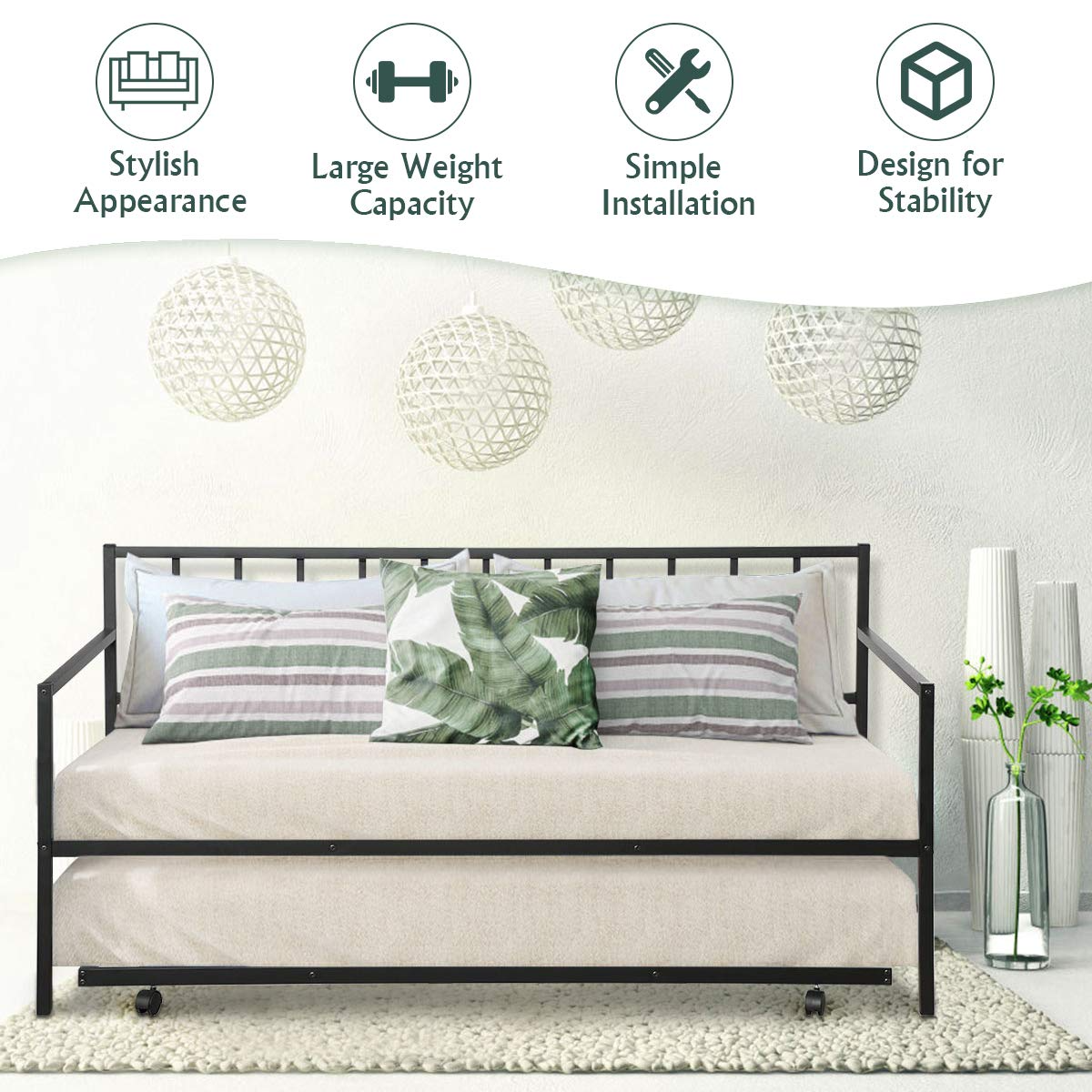 Giantex Twin Size Daybed and Trundle Frame Set