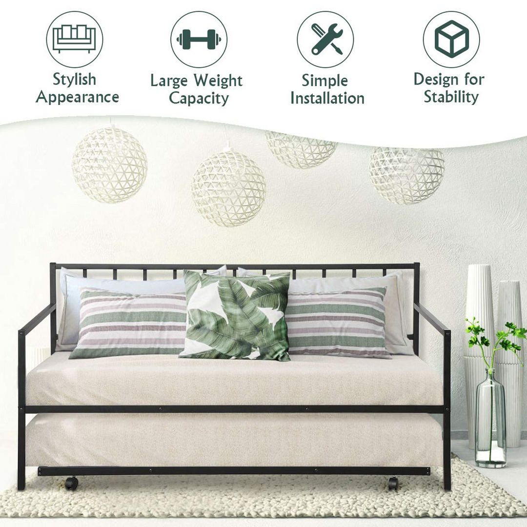 Giantex Twin Size Daybed and Trundle Frame Set