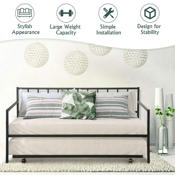 Giantex Twin Size Daybed and Trundle Frame Set