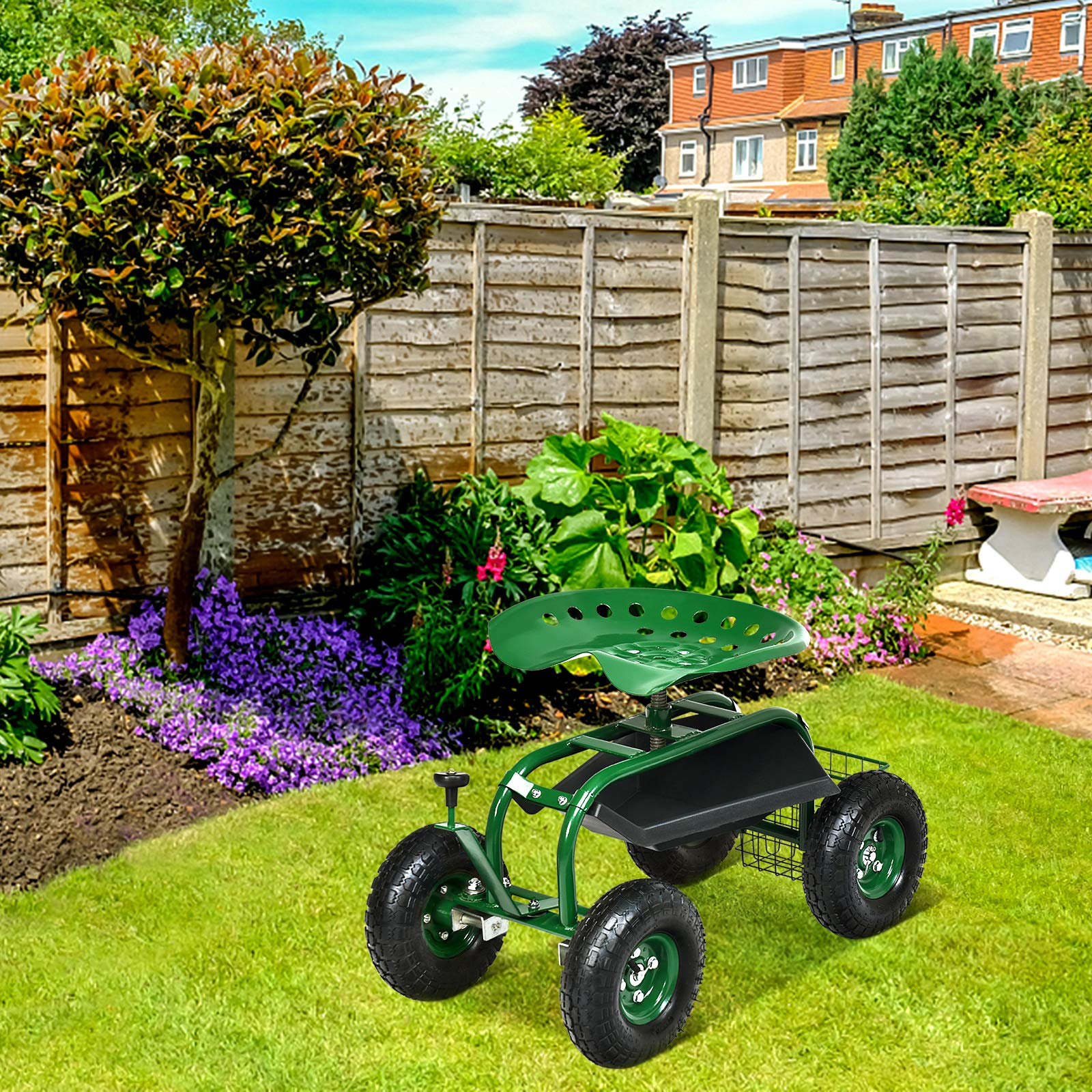 Giantex Mobile Garden Workseat, Lawn Wagon Cart (Green)