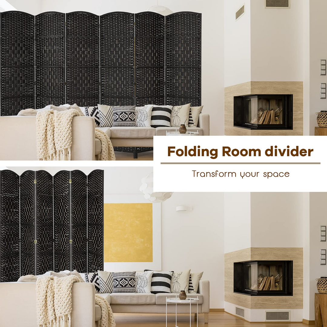 Giantex 6 Panel 6 Ft Tall Room Divider, Freestanding Wood Partition Room Dividers (Black/Brown) - Giantexus