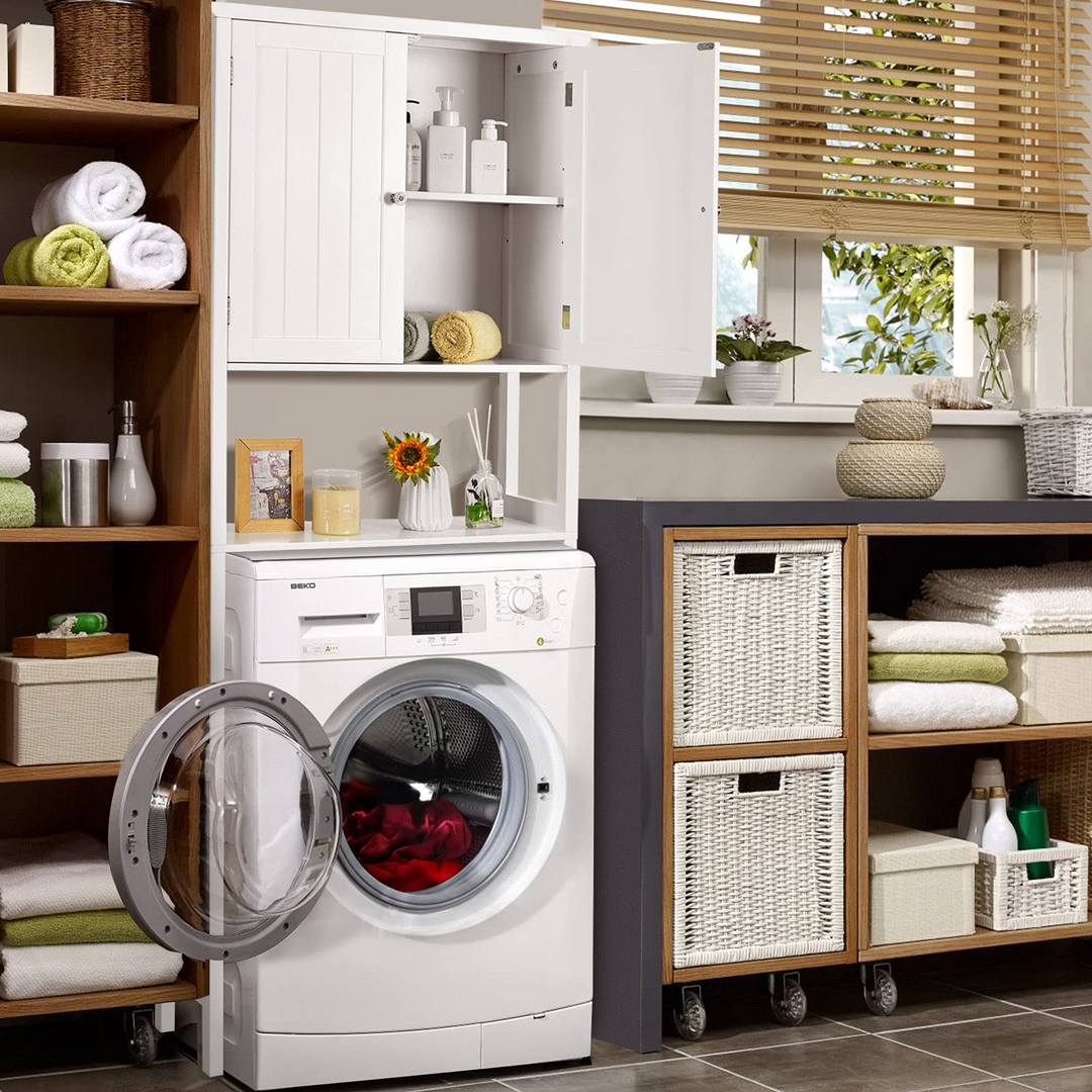 Giantex Over The Toilet Storage Cabinet W/ 2-Door Cabinet, Open Shelf, 3-Positon Adjustable Shelf