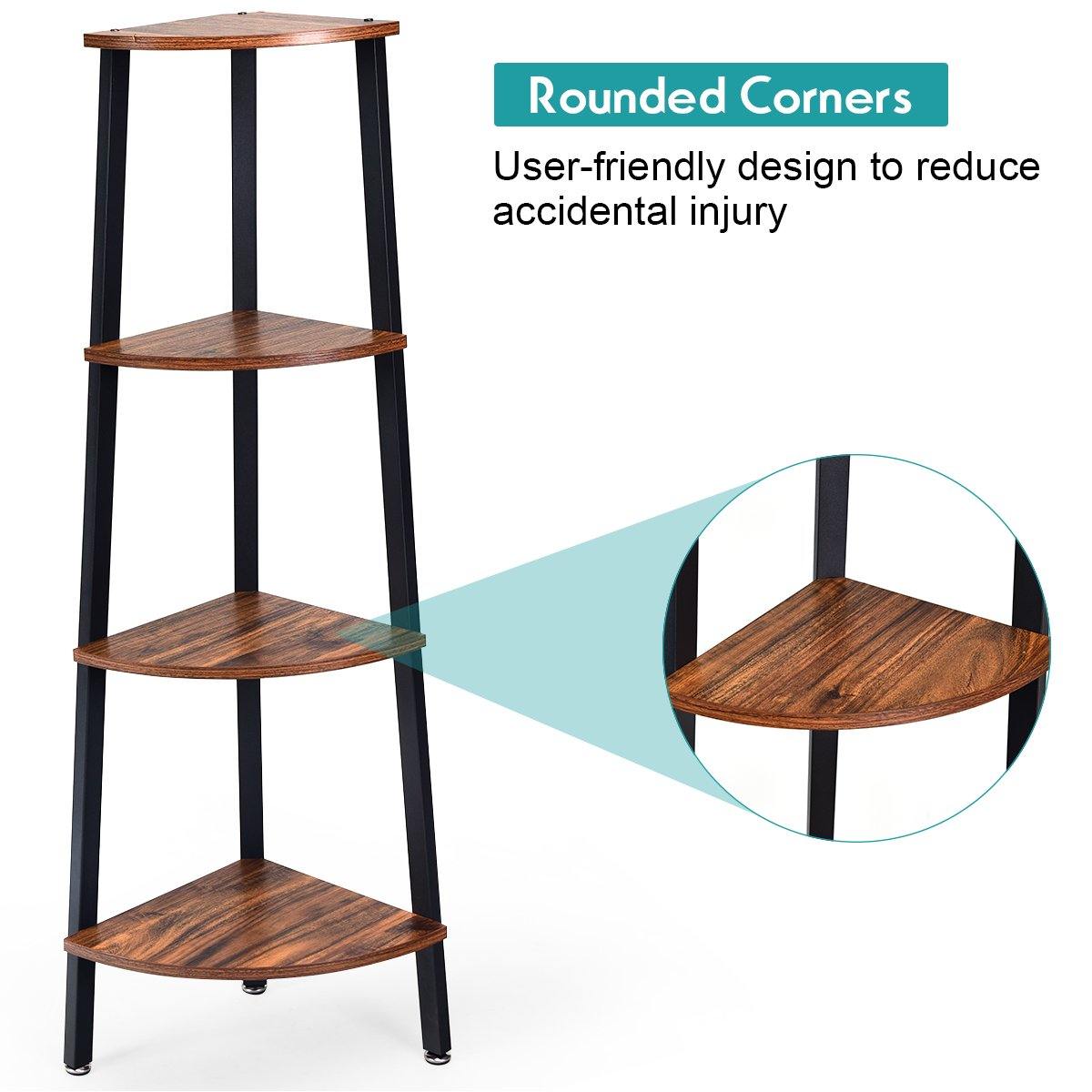 4-Tier Corner Shelf Industrial Multipurpose Bookcase - Giantexus