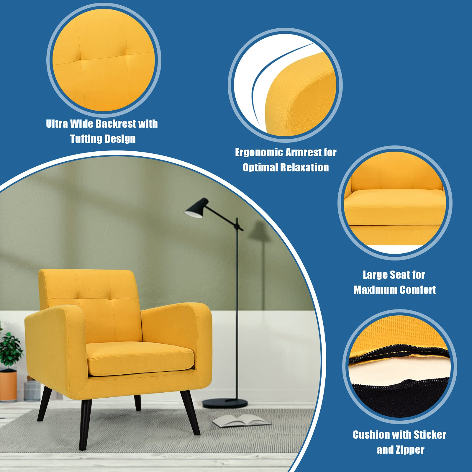 Set of 2 Modern Upholstered Accent Chairs - Giantex