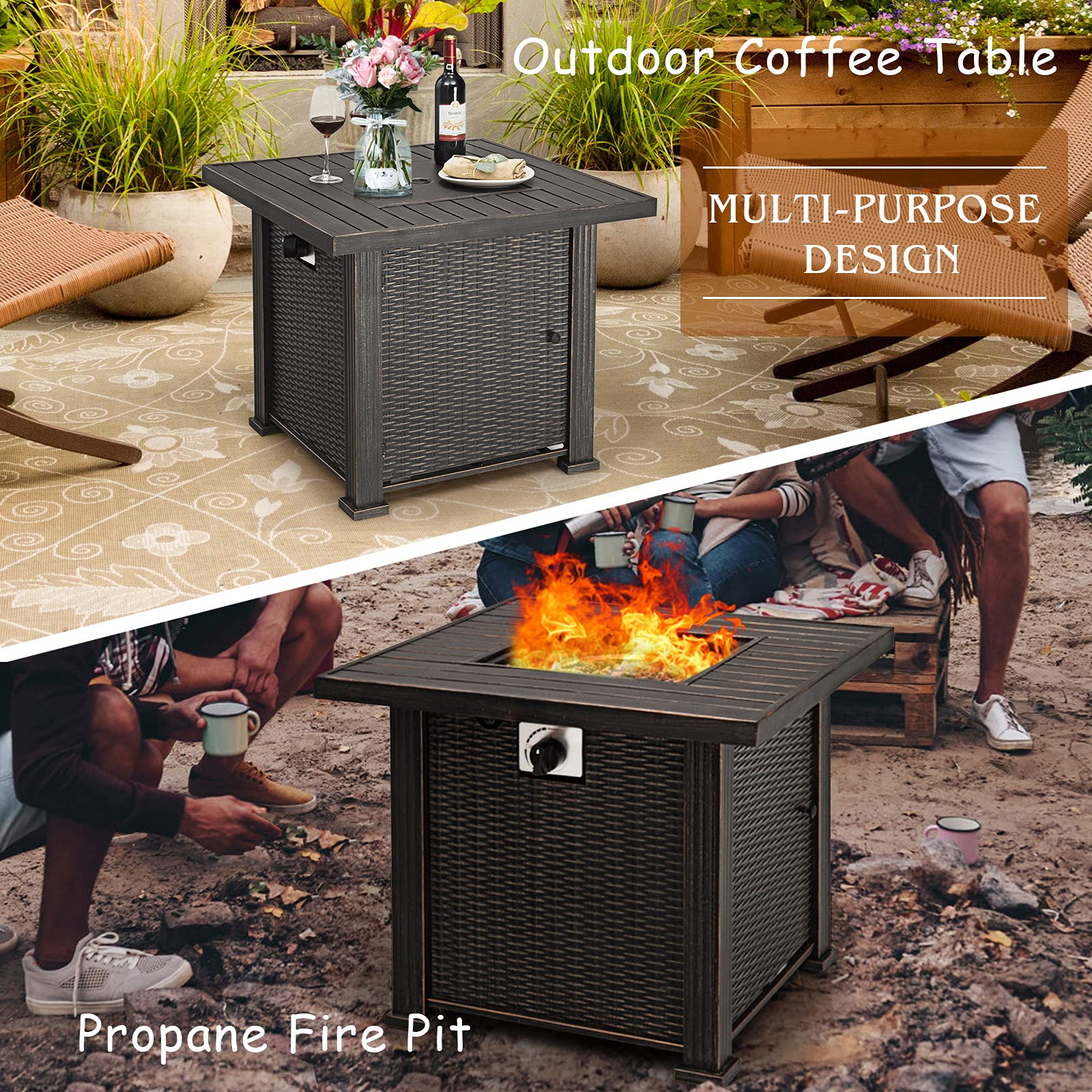 Giantex Gas Fire Pit Table, 30 Inch 50,000 BTU Auto-Ignition Propane Fire Pit (Brown)