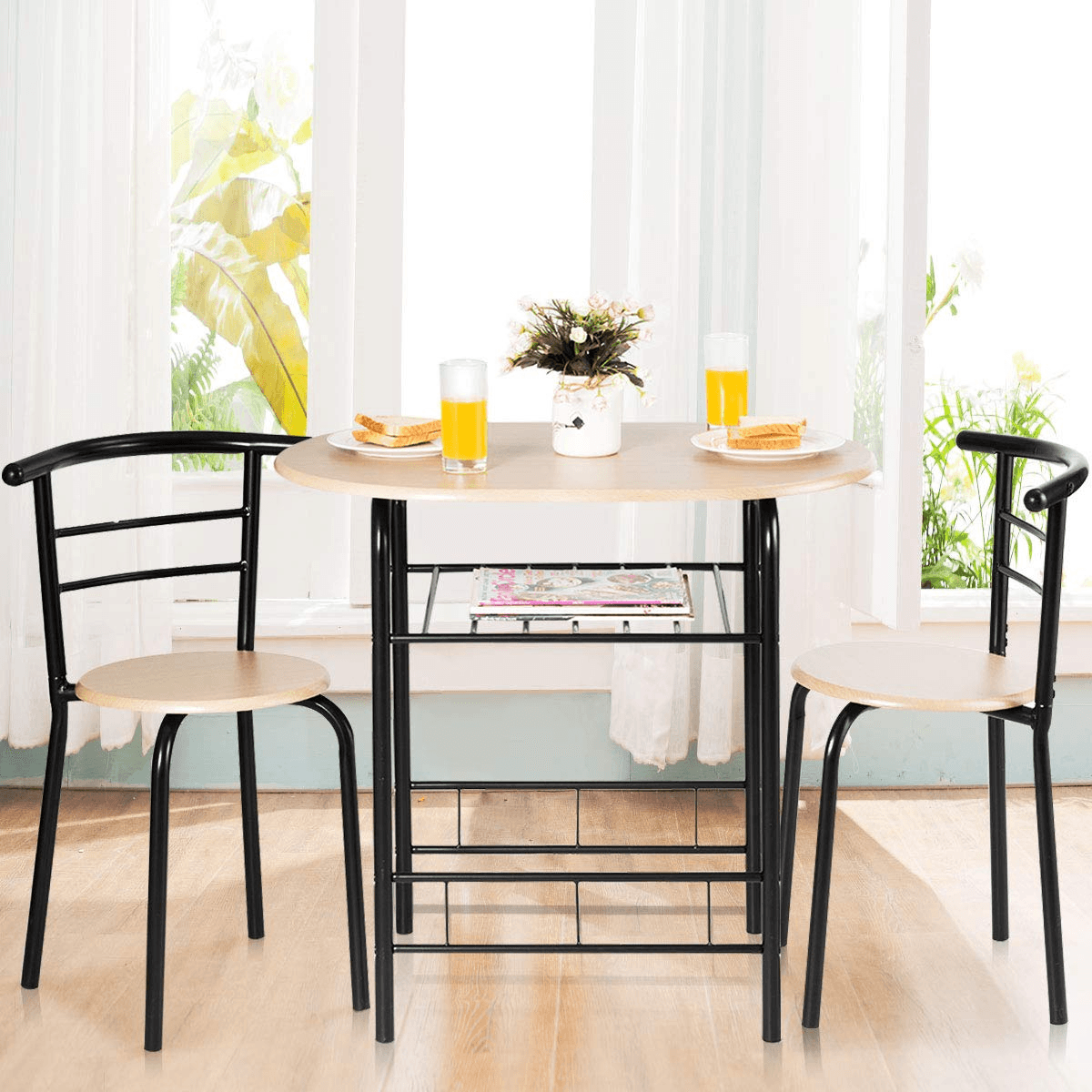 3 Piece Dining Set Compact 2 Chairs and Table - Giantexus