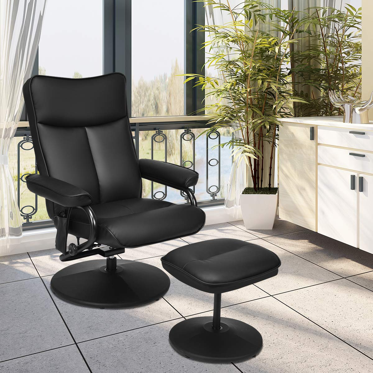 Giantex Overstuffed Padded Seat Chairs (Black)