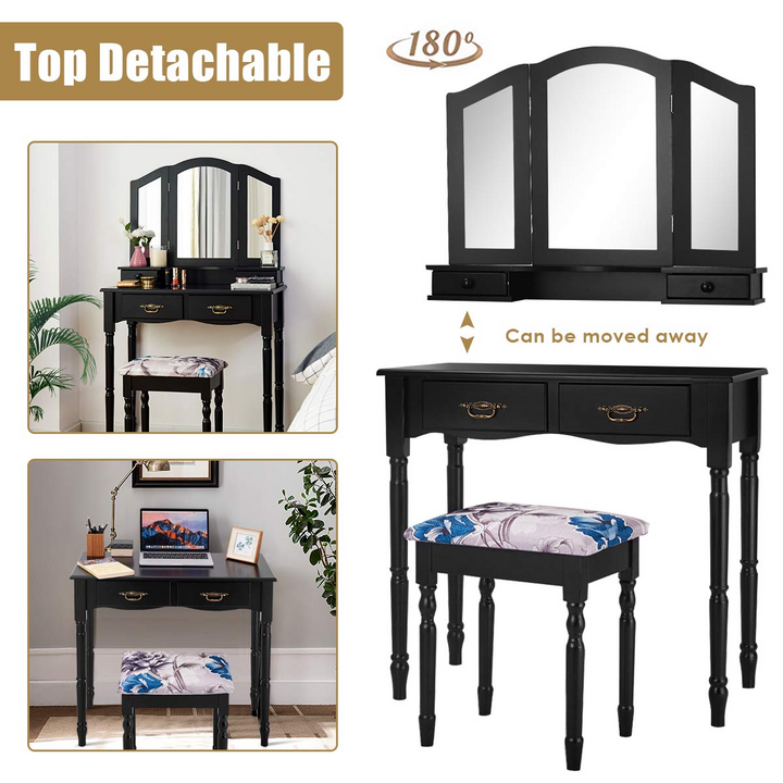 Giantex Modern Bedroom Bathroom Makeup Vanity Desk with Cushioned Stool for Girls Women
