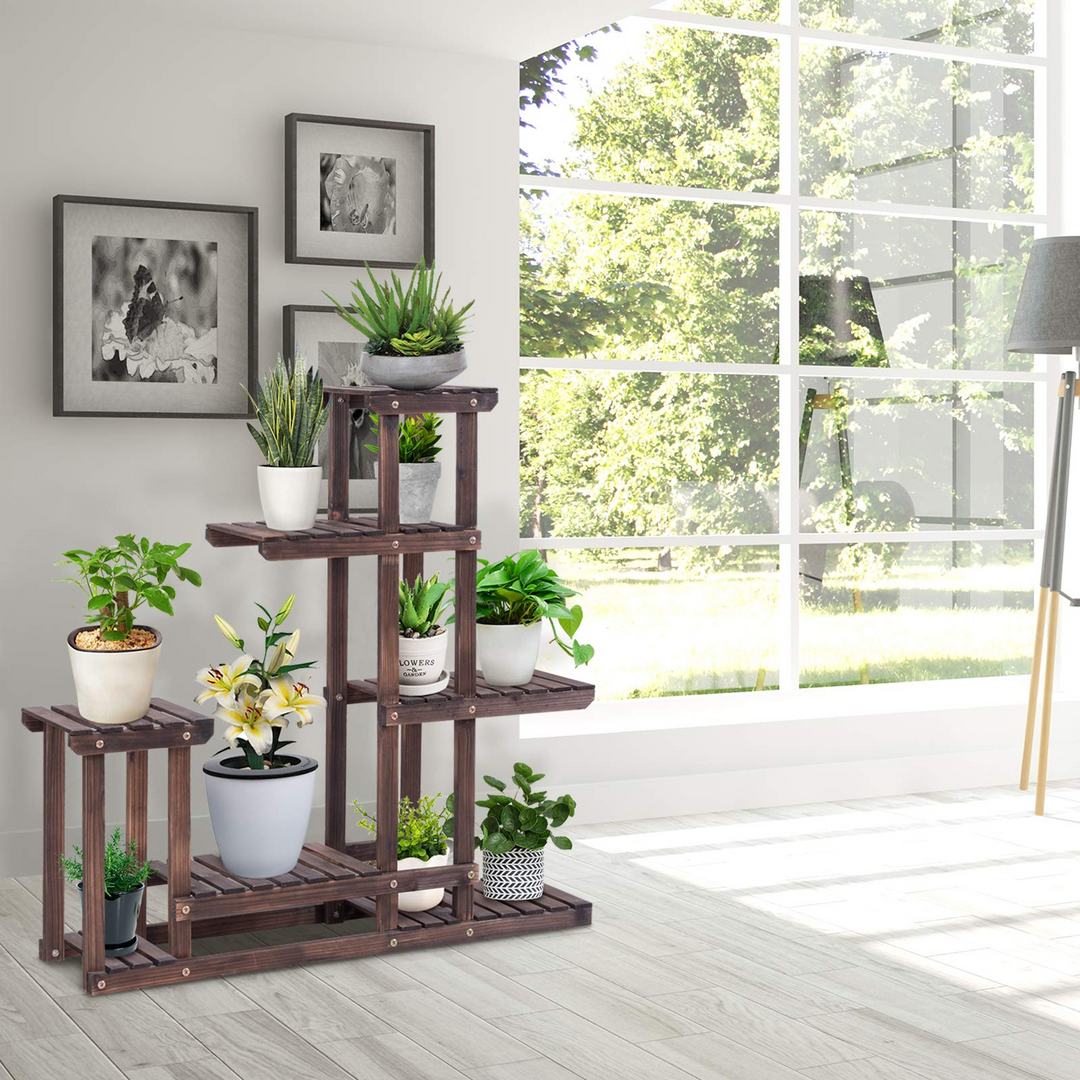 Giantex 6 Tiers Wooden Plant Stand, 10 Pots Flower Display Rack