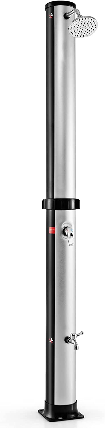 Giantex 7.2 FT 10 Gallon 2-Section Solar-Heated Outdoor Shower, Pool Shower W/Free-Rotating Shower Head