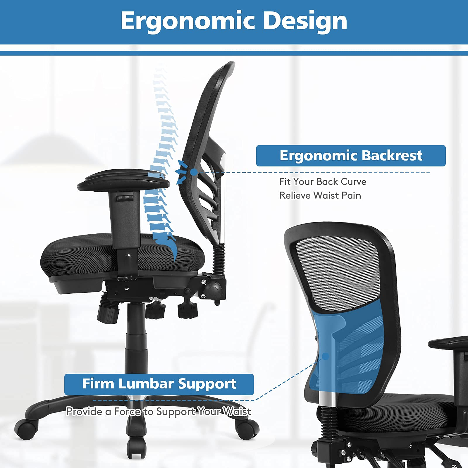 Giantex Seat Tilt Adjustment Office Chair for Working Studying Gaming