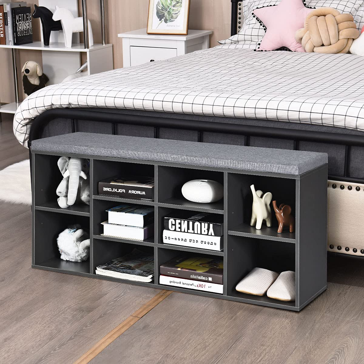 Giantex Shoe Storage Bench with Cushion, Entryway Shoe Rack Bench