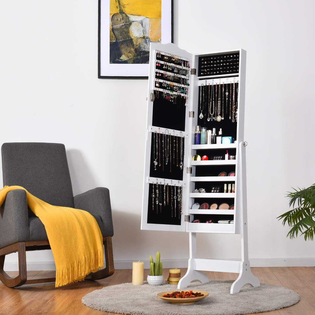 Jewelry Cabinet Armoire Lockable with Mirror - Giantex