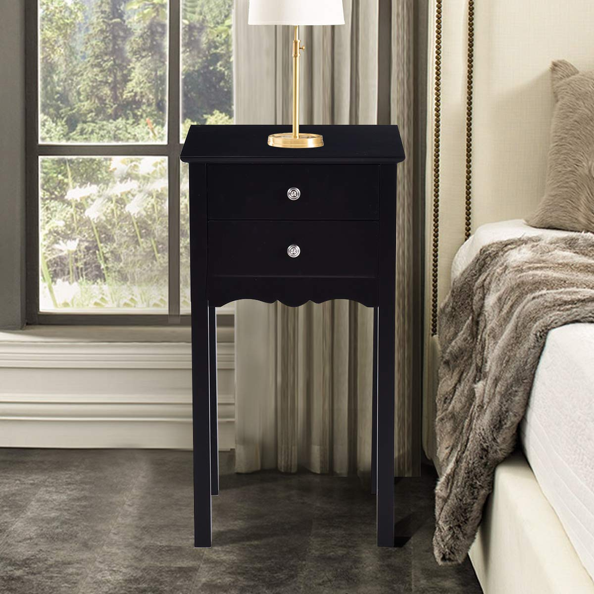 Giantex End Table w/ 2 Drawers Side Table Nightstand Multi-Purpose Accent Table Living Room Bedroom Home Furniture