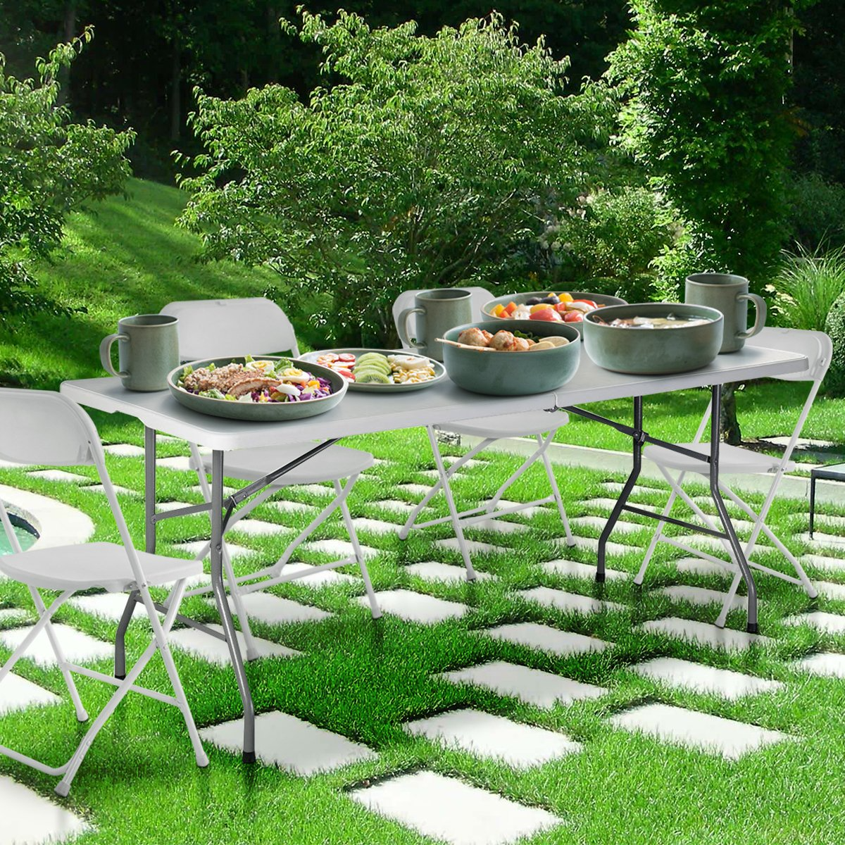 Giantex Folding Table, Off White