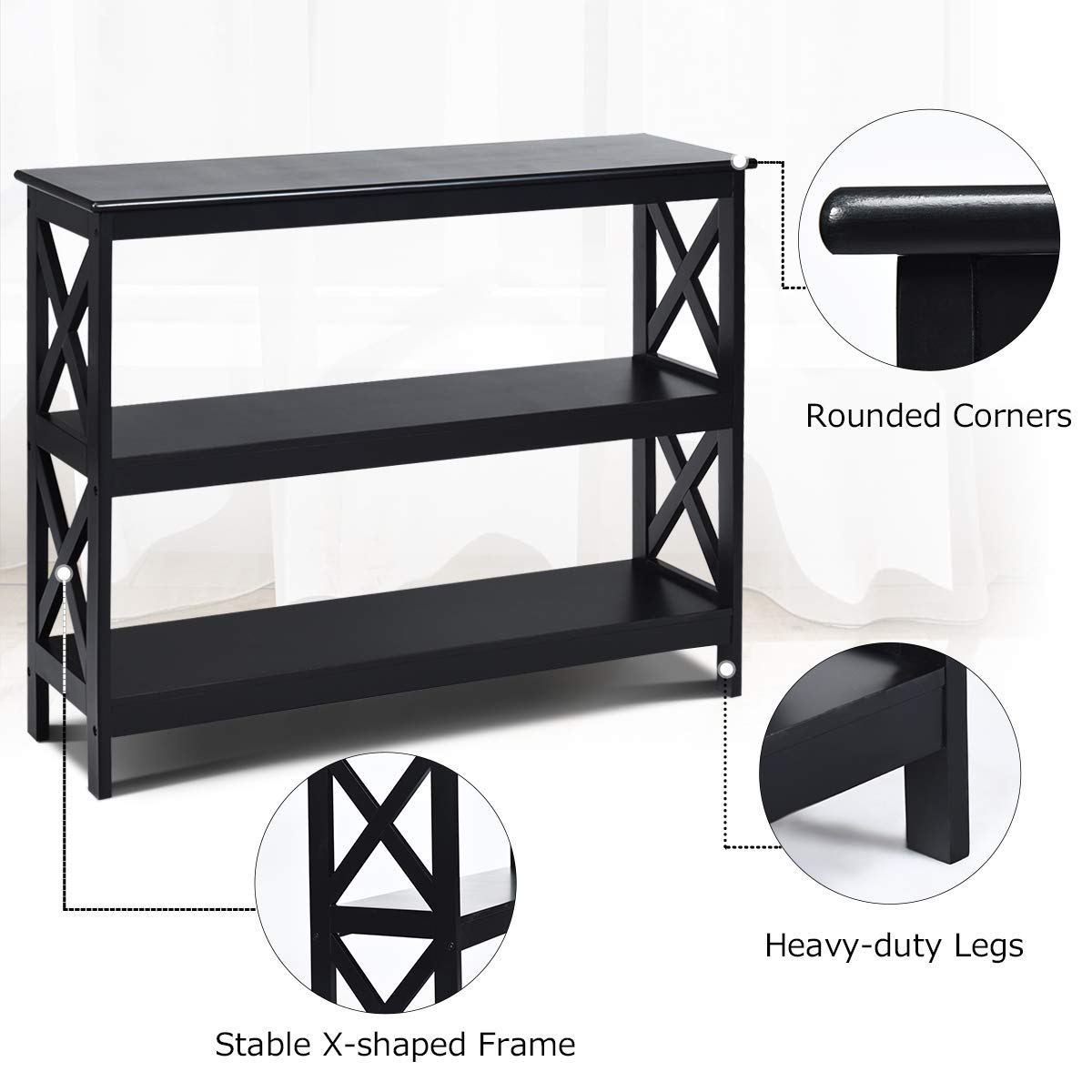 Giantex Console Table with Storage Shelves and X-Shape-Design Bookshelf Narrow Accent Table