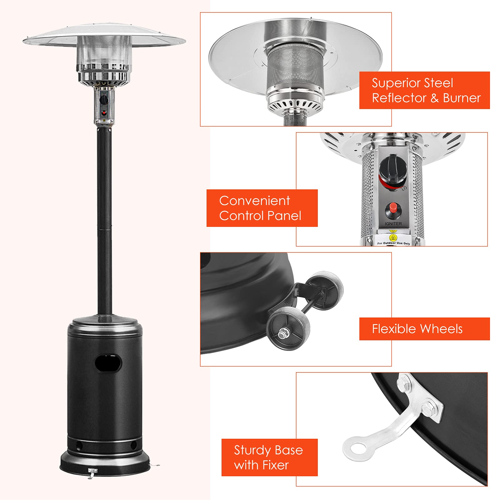 Giantex Patio Heaters for Outdoor Use, 48000 BTU Propane Outdoor Heaters with Wheels