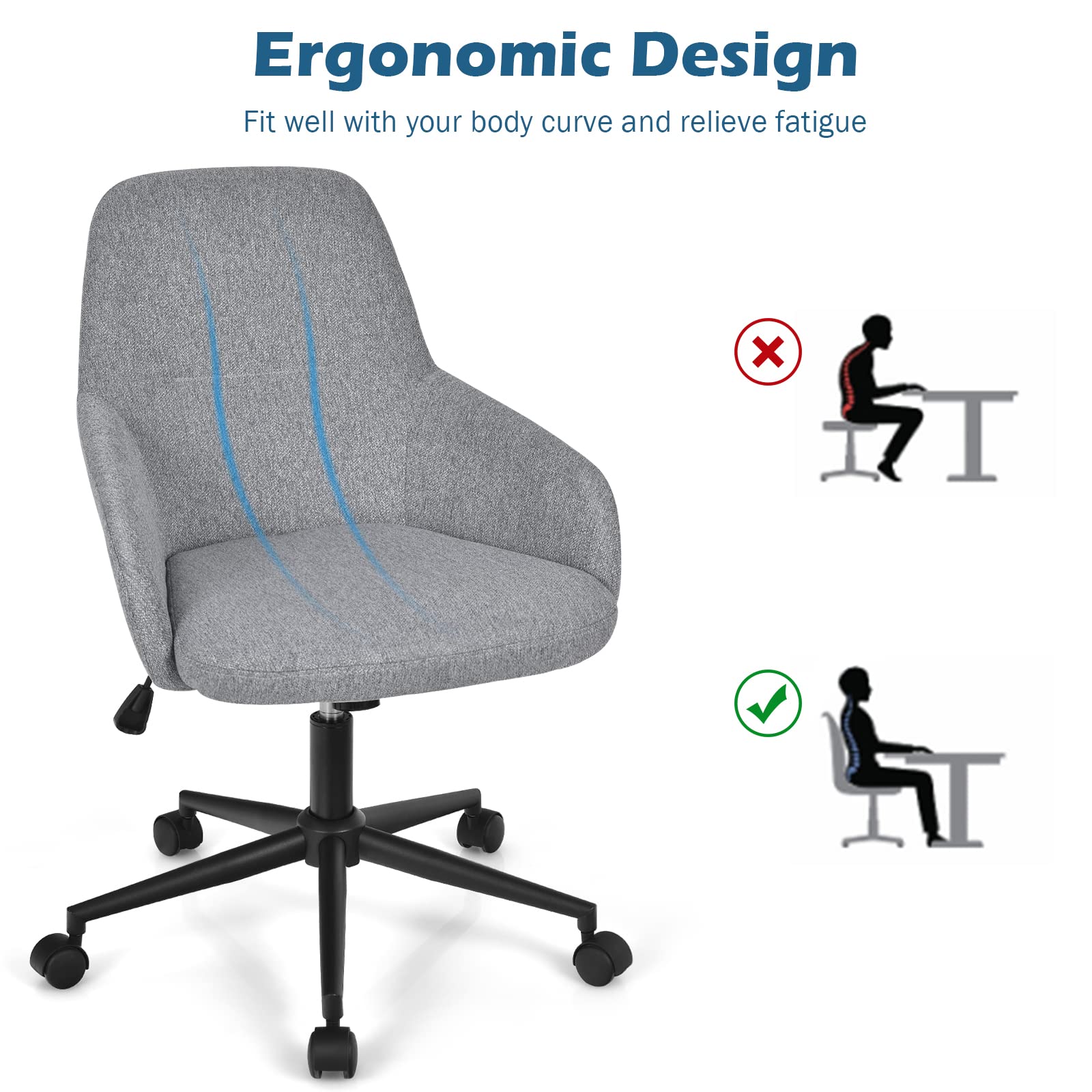 Fabric Office Chair, Upholstered Linen Leisure Chair