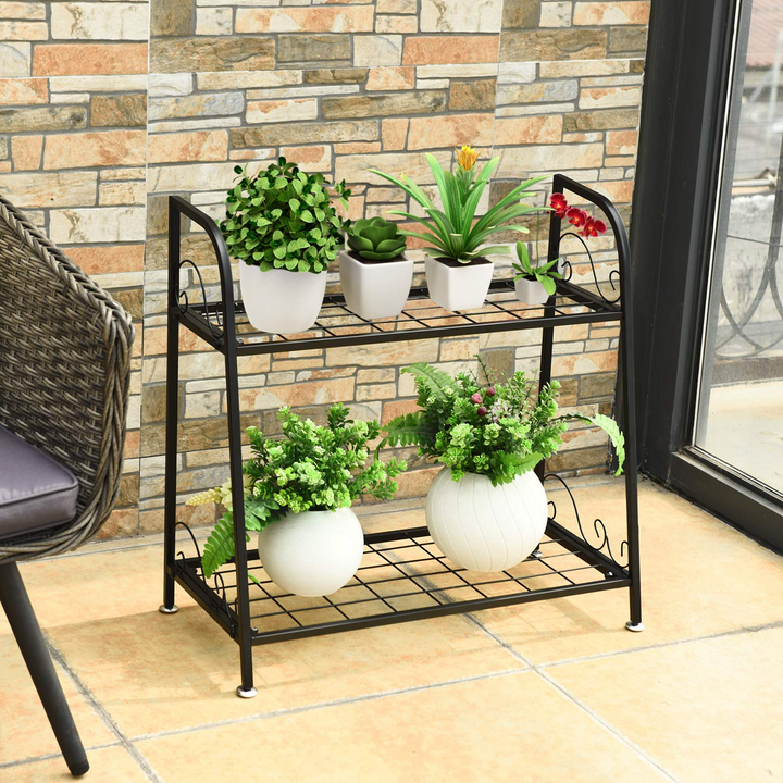 Giantex 2 Tier Metal Plant Stand, Indoor Outdoor Plant Shelf, Flower Rack Display Shelf