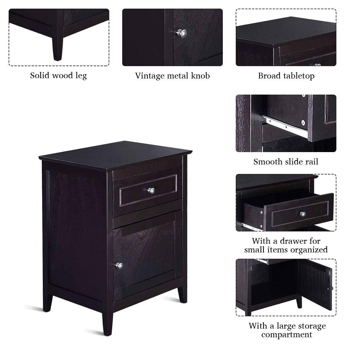 Giantex Wooden End Table with Drawer and Cabinet Bedside Sofa Table for Living Room, Bedroom