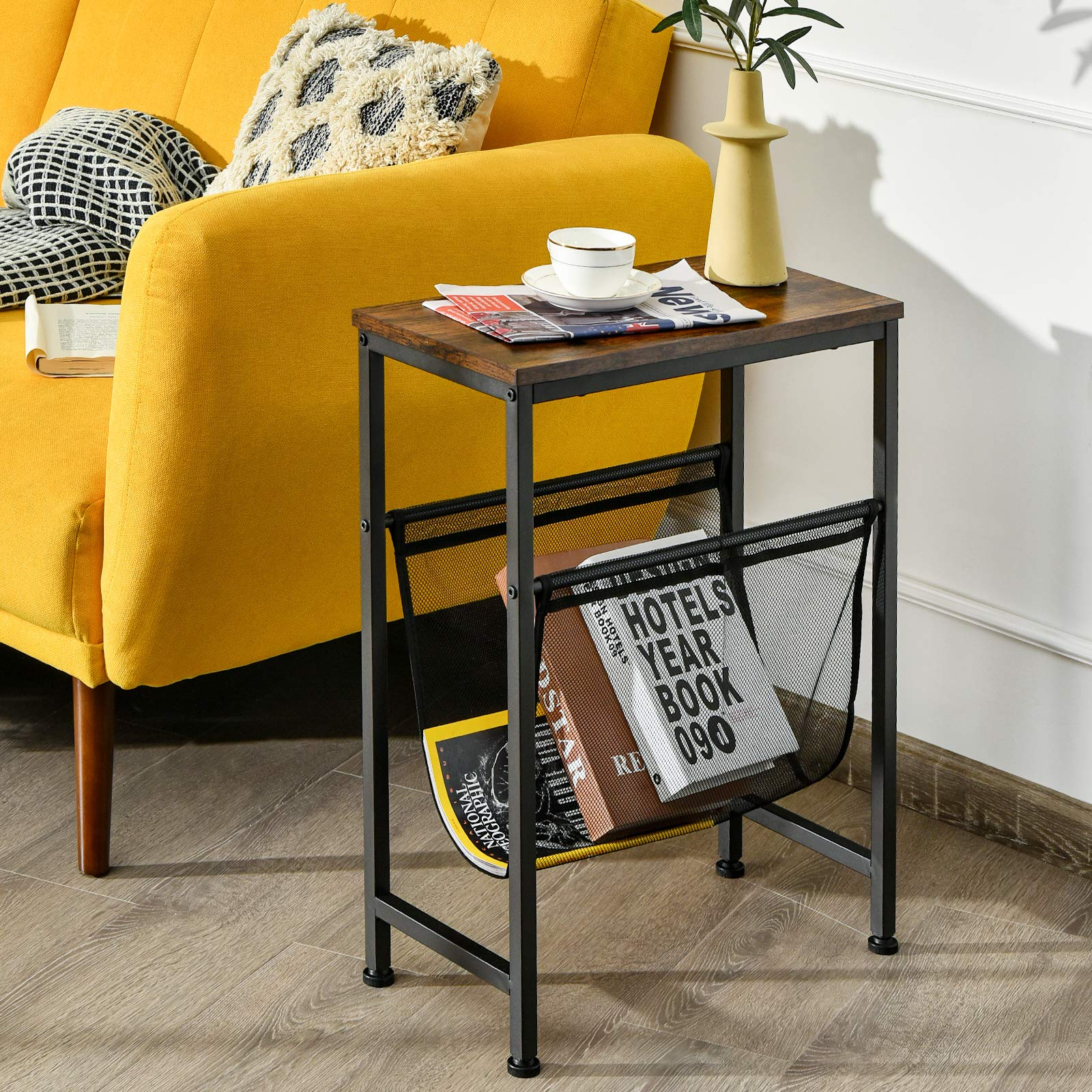 Giantex Industrial Side Table, Accent Sofa Side Table for Living Room Bedroom Furniture
