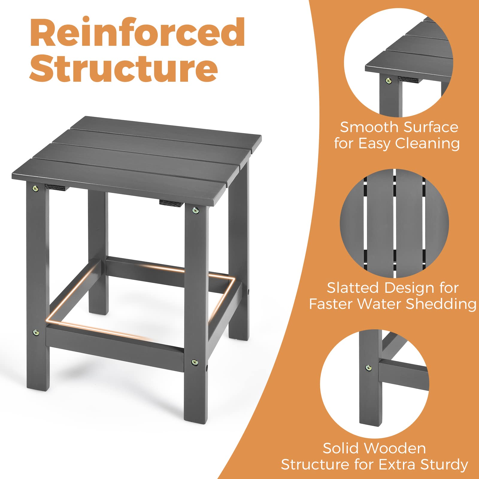 Outdoor Side Table, 15 Square Wood End Table with Slatted Design