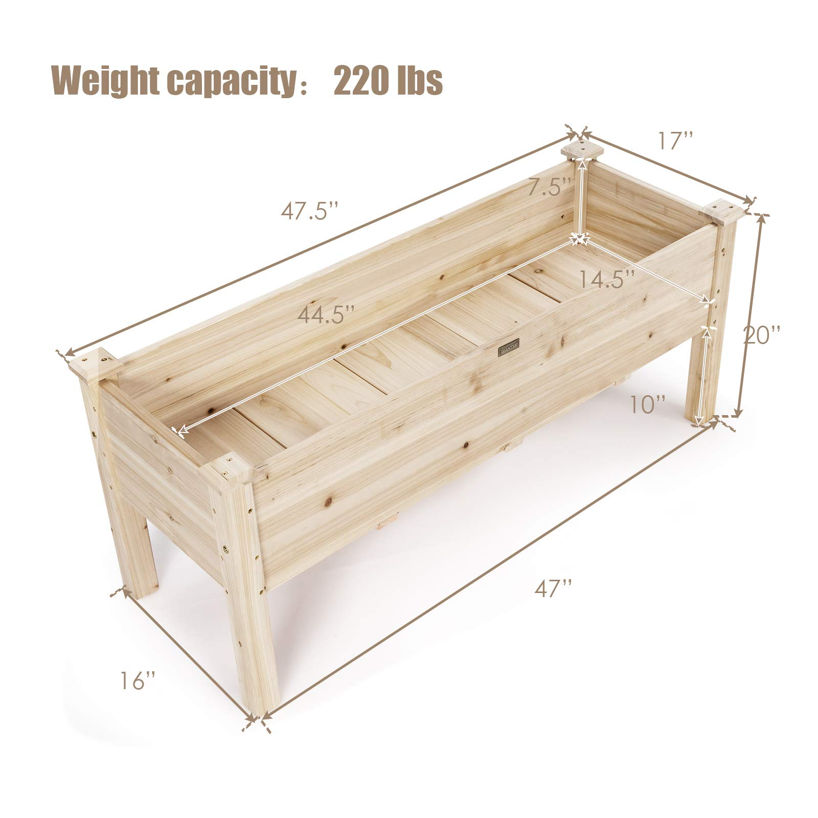 Wood Planter Box with Legs, 47.5"L x 17"W x 20"H