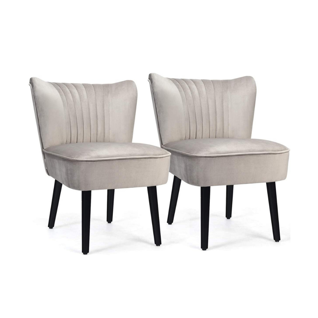 Set of 2 Velvet Accent Chair, Upholstered Modern Leisure Club Chairs w/ Solid Wood Legs - Giantexus
