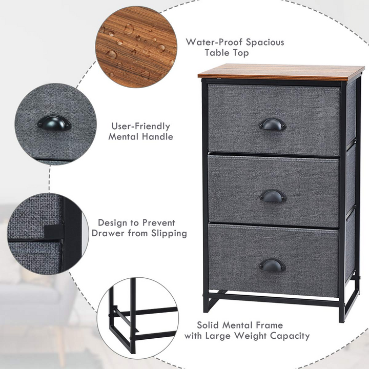 Giantex Dresser Storage Tower Nightstand W/Fabric Drawers
