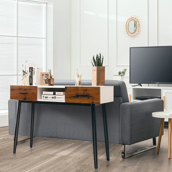 Giantex 48" Console Table, Industrial Style Sofa Table w/ 2 Drawers & Middle Open Shelf