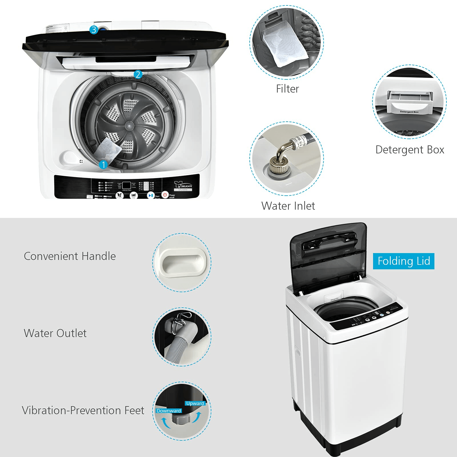 2 in 1 Portable Laundry Washer 1.5Cu.Ft 11lbs Capacity Washer and Dryer Combo - Giantexus