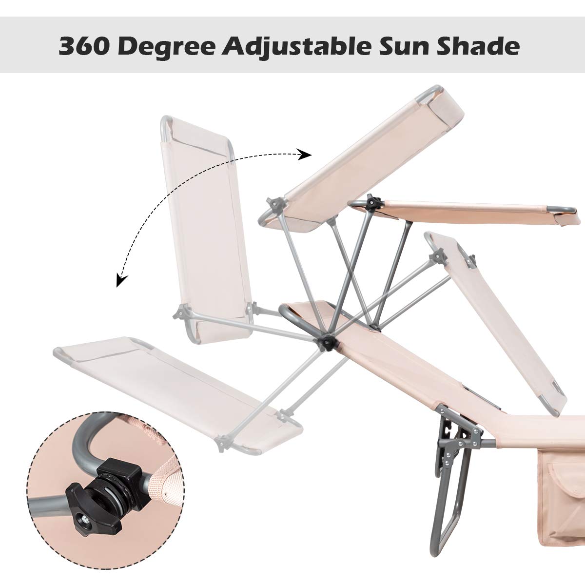 Giantex Lounge Chaise Chair Position and Shade Adjustable W/Canopy and Storage Pocket