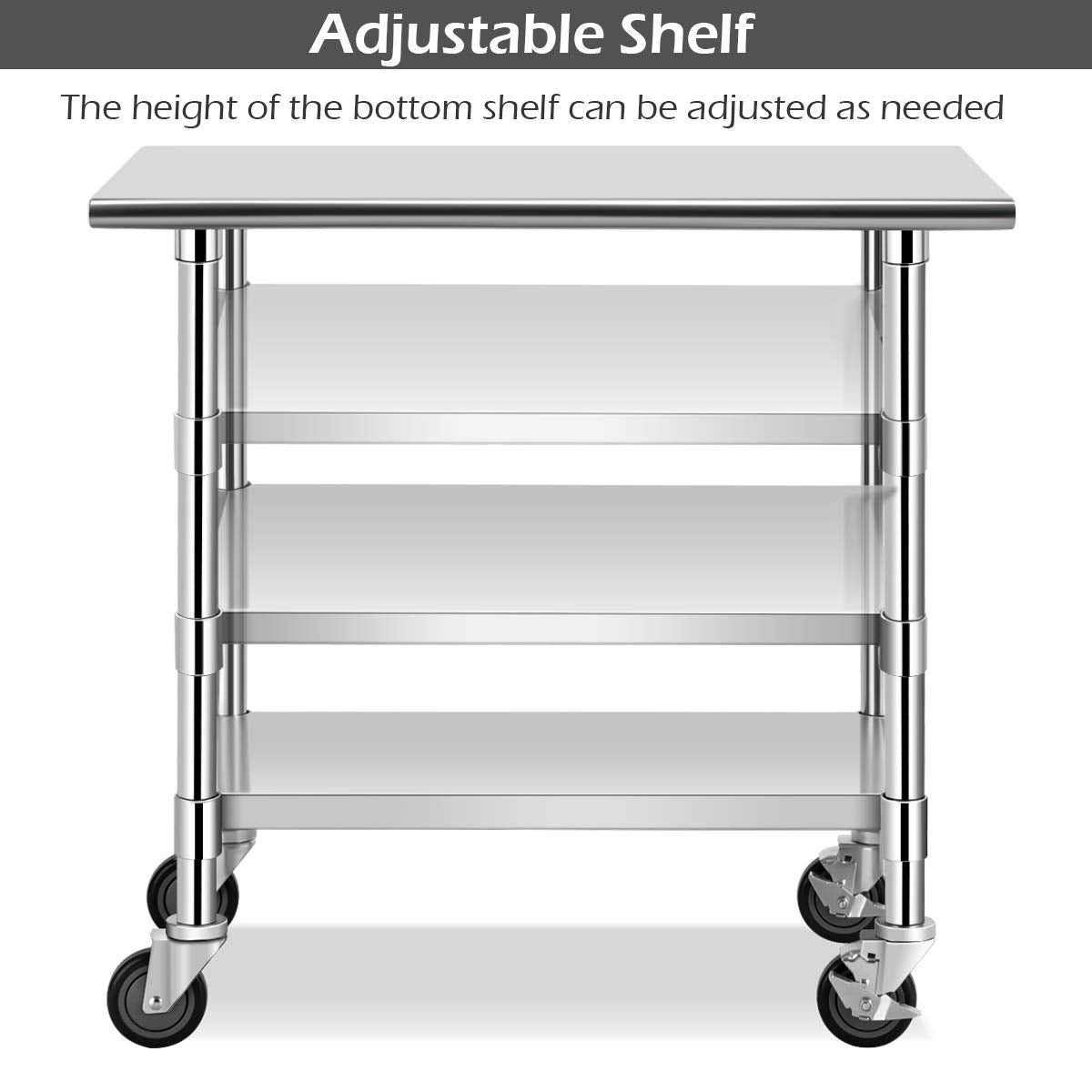 Giantex 48 x 30 Inches Stainless Steel Table w/ 4 Caster Wheels
