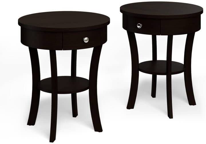Giantex Round End Table with Drawer, 2-Tier Wood Side Table w/Open Shelf