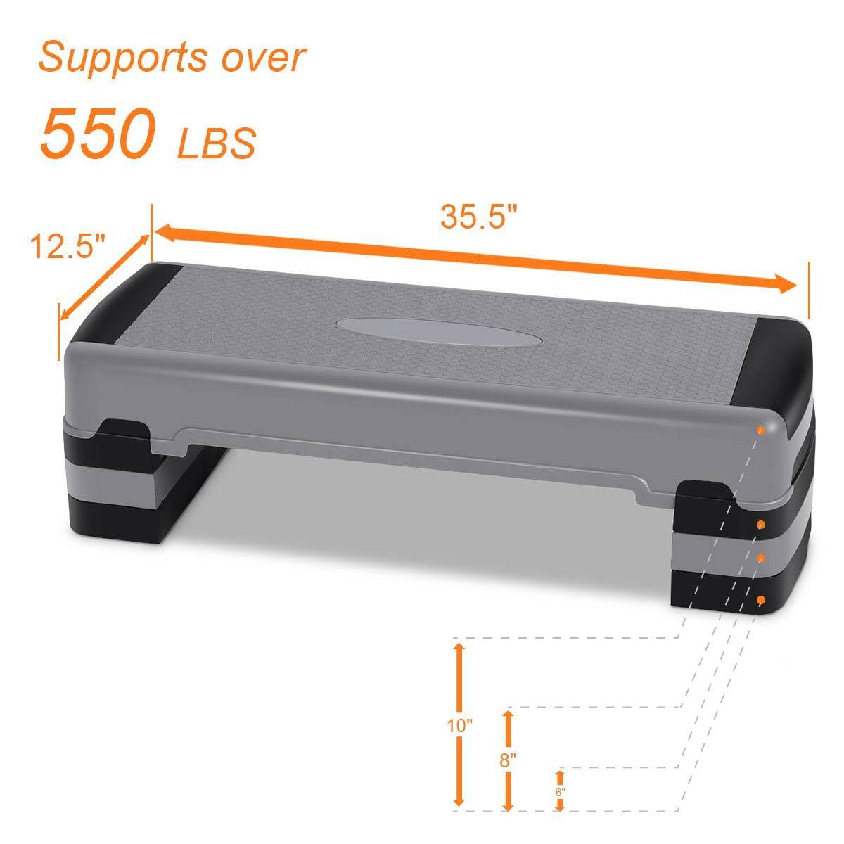 Giantex 35" Aerobic Step, Non-Slip Surface, Height-Adjustable 6" - 8" - 10" Step Aerobics Platform - Giantexus