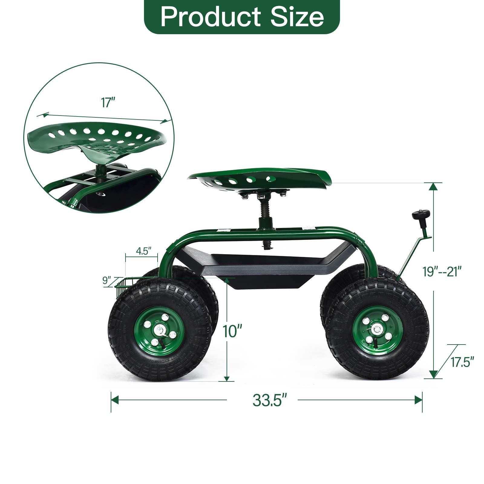 Giantex Mobile Garden Workseat, Lawn Wagon Cart (Green)