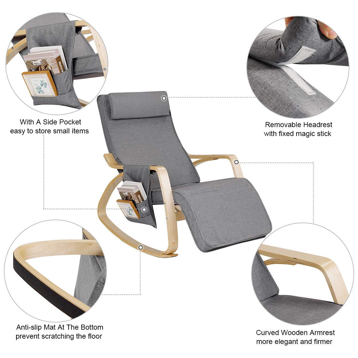 Giantex Lounge Chair Relax Chair with Cotton Fabric Cushion, Gray