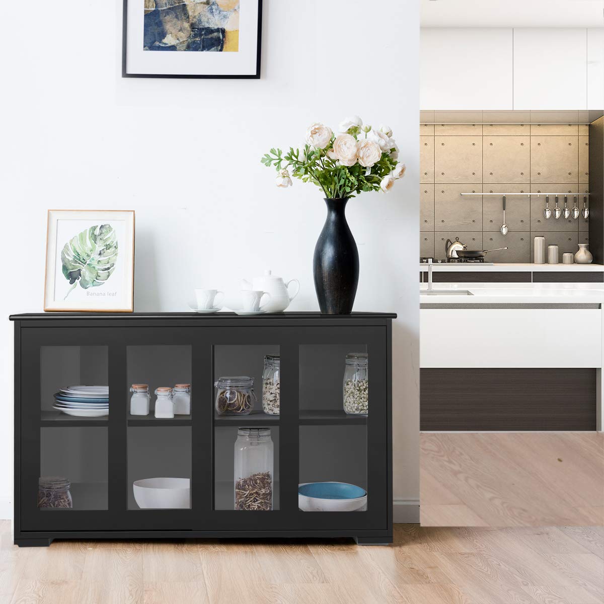 Giantex Buffet Sideboard, Wood Credenza with Sliding Doors