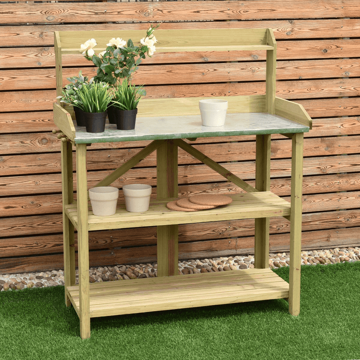 Giantex Outdoor Garden Wooden Potting Work Bench Station Planting Workbench (Light Cyan) - Giantexus