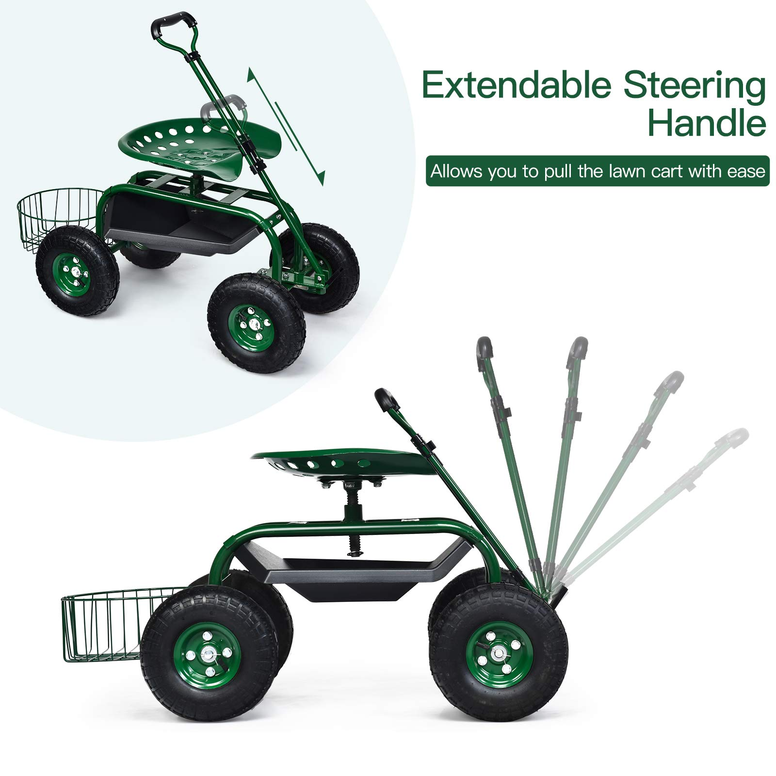 4-Wheel Garden Workseat with Storage Basket - Giantex