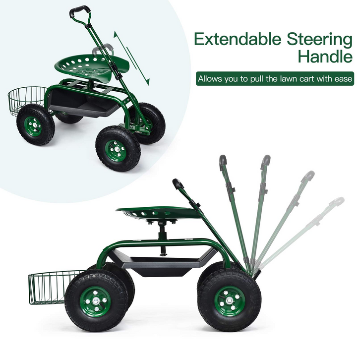 4-Wheel Garden Workseat with Storage Basket - Giantex