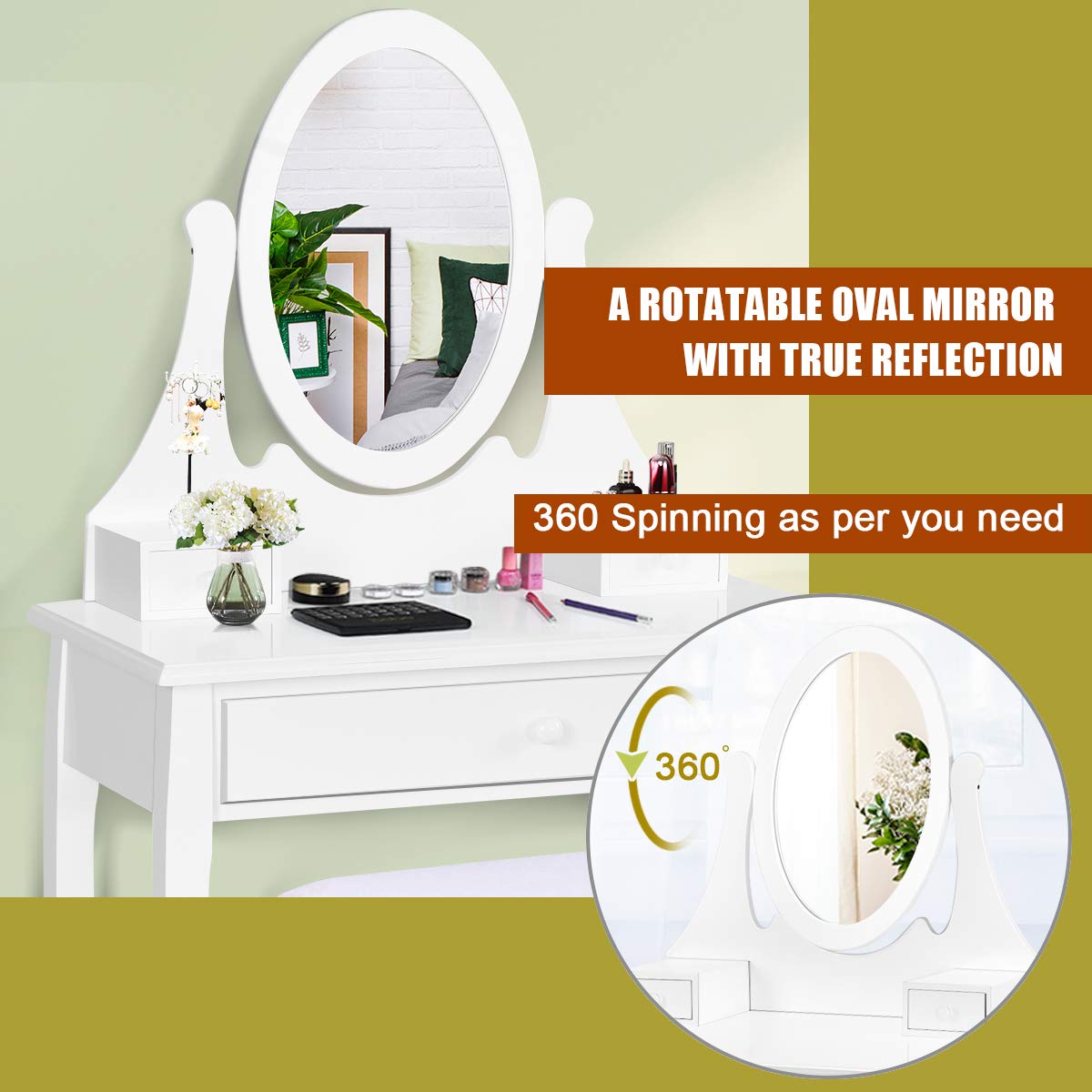 Giantex Vanity Set with Oval Mirror and Cushioned Stool