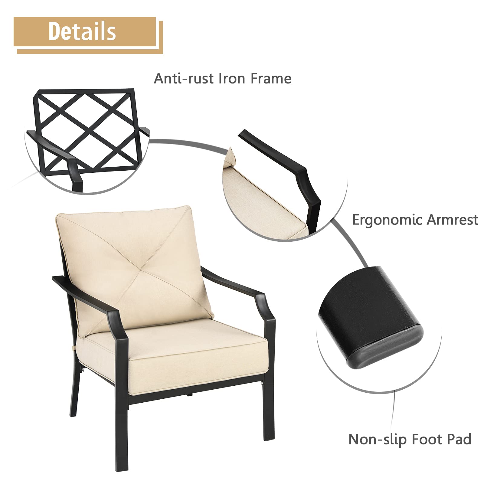 Giantex Bistro Dining Chairs Iron-Frame Lawn Chairs for Porch Backyard Garden Balcony