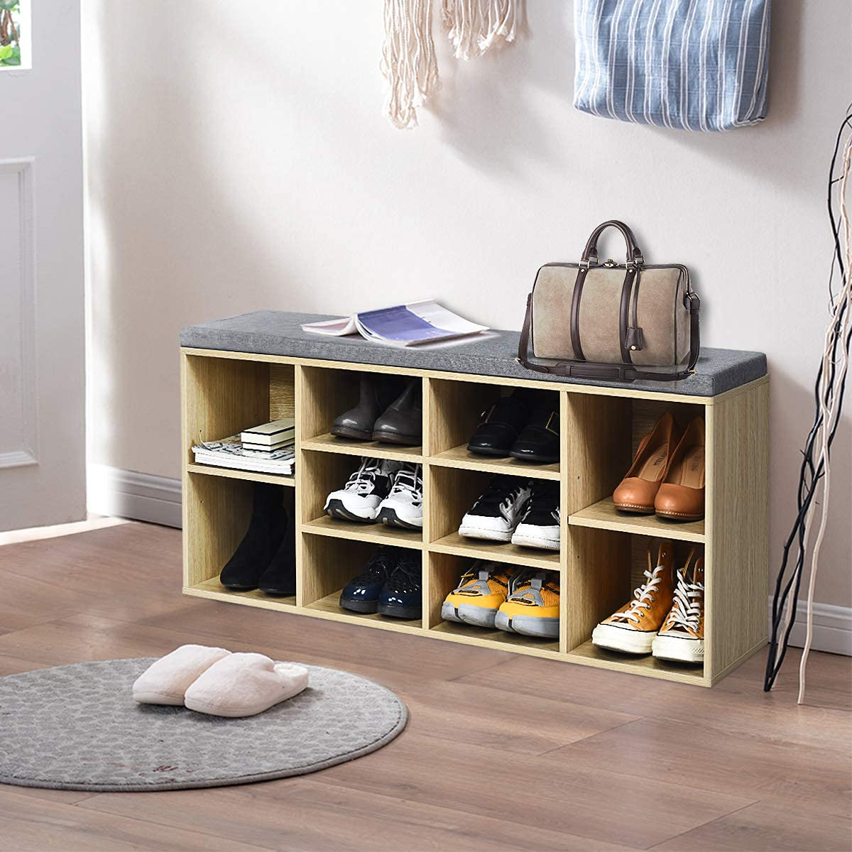 Giantex Shoe Storage Bench with Cushion, Entryway Shoe Rack Bench