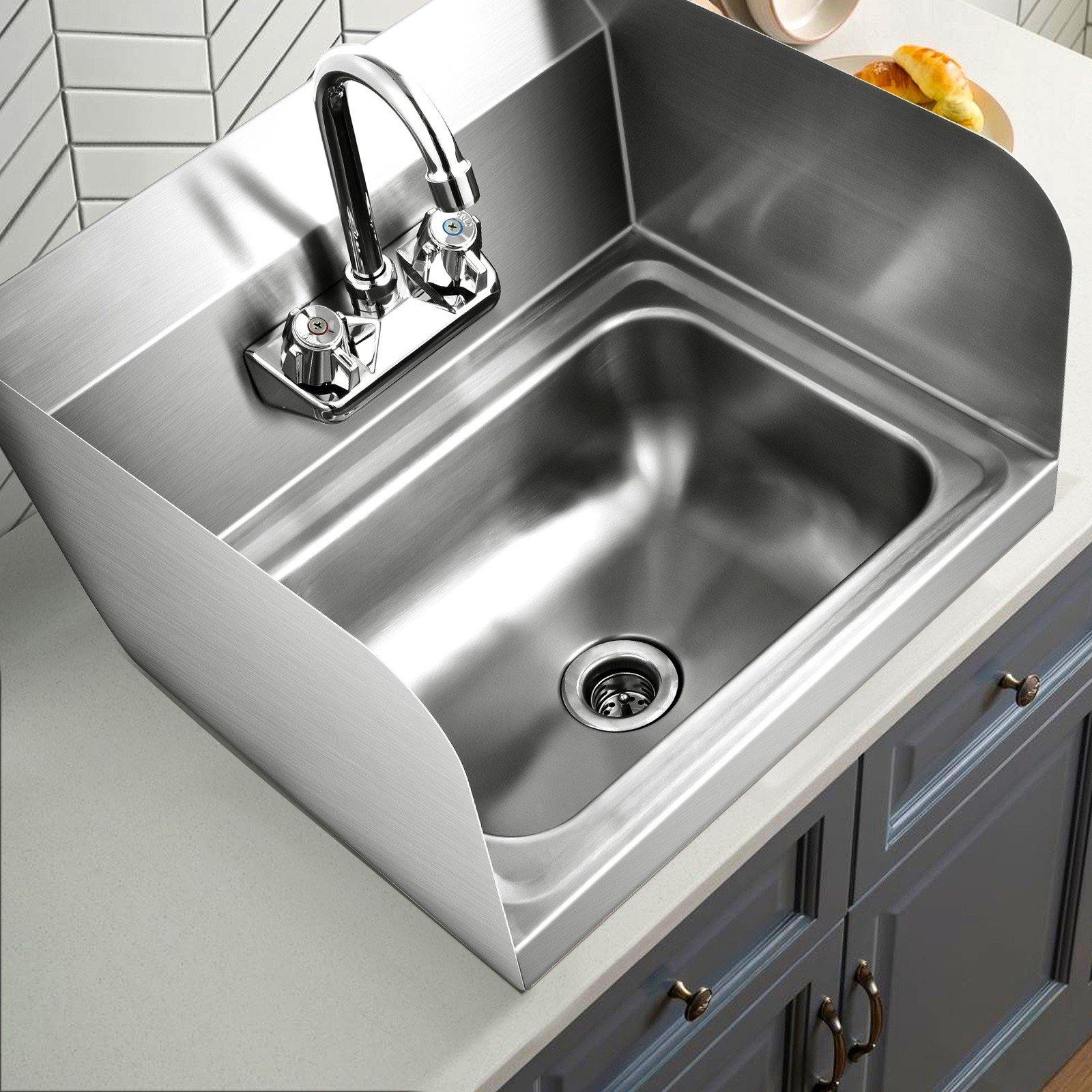 Giantex Stainless Steel Hand Washing Sink, Wall Mount Hand Sink w/ Faucet, 17" x 15" - Giantexus