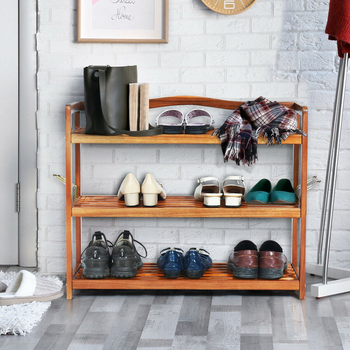 Giantex 3-Tier Wood Shoe Rack 4 Metal Side Hangers, 29"L x10.5"Wx 24.5"H